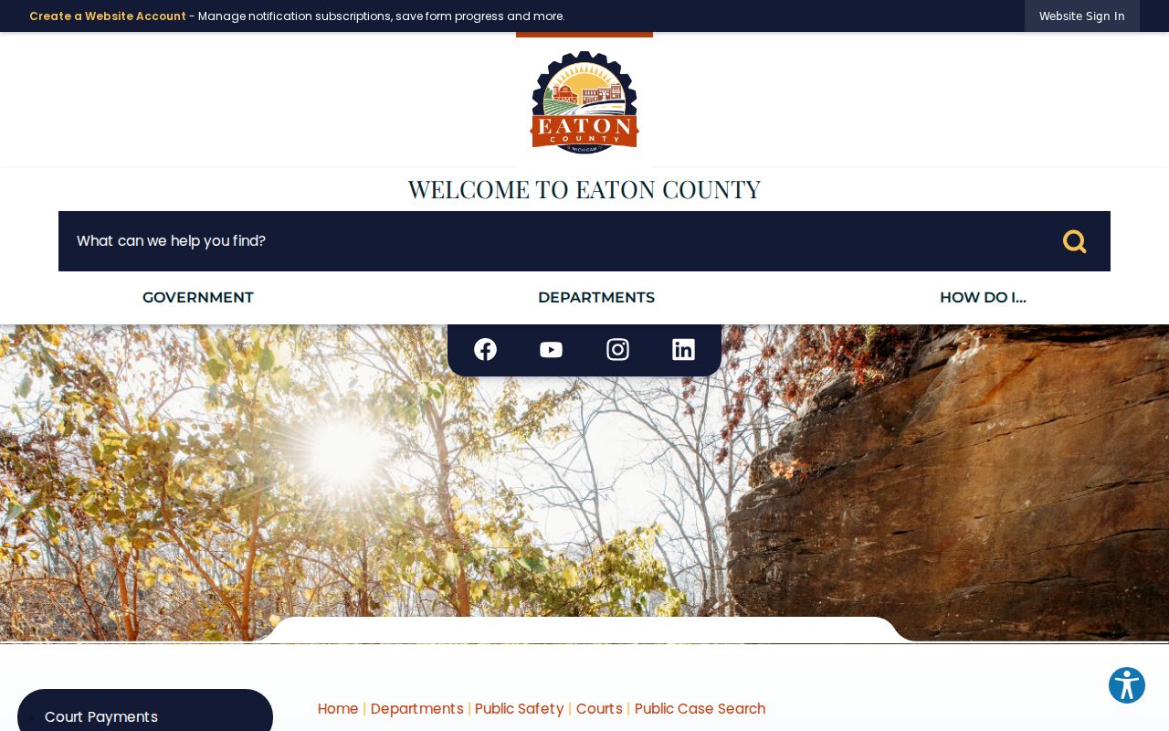 Eaton County case search public court selection screen