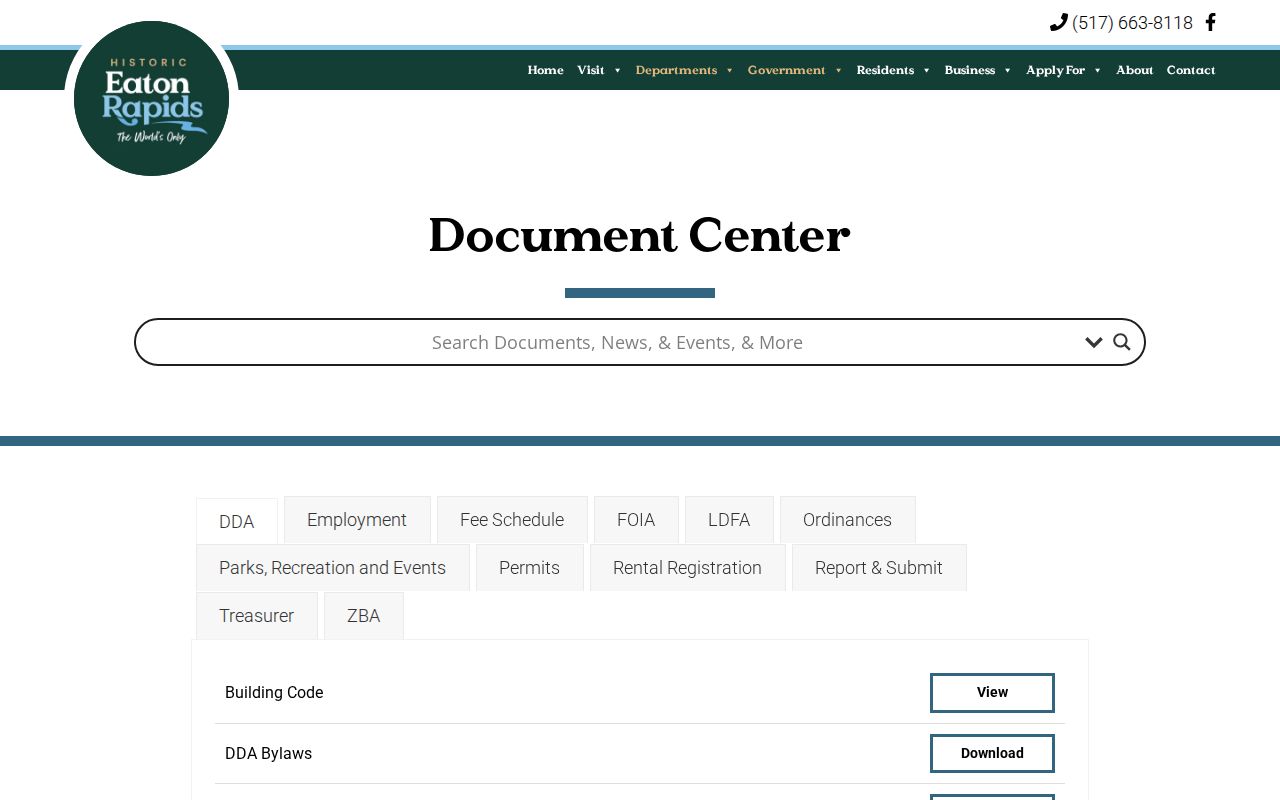 Eaton Rapids court records distinction shown by the official city Document Center