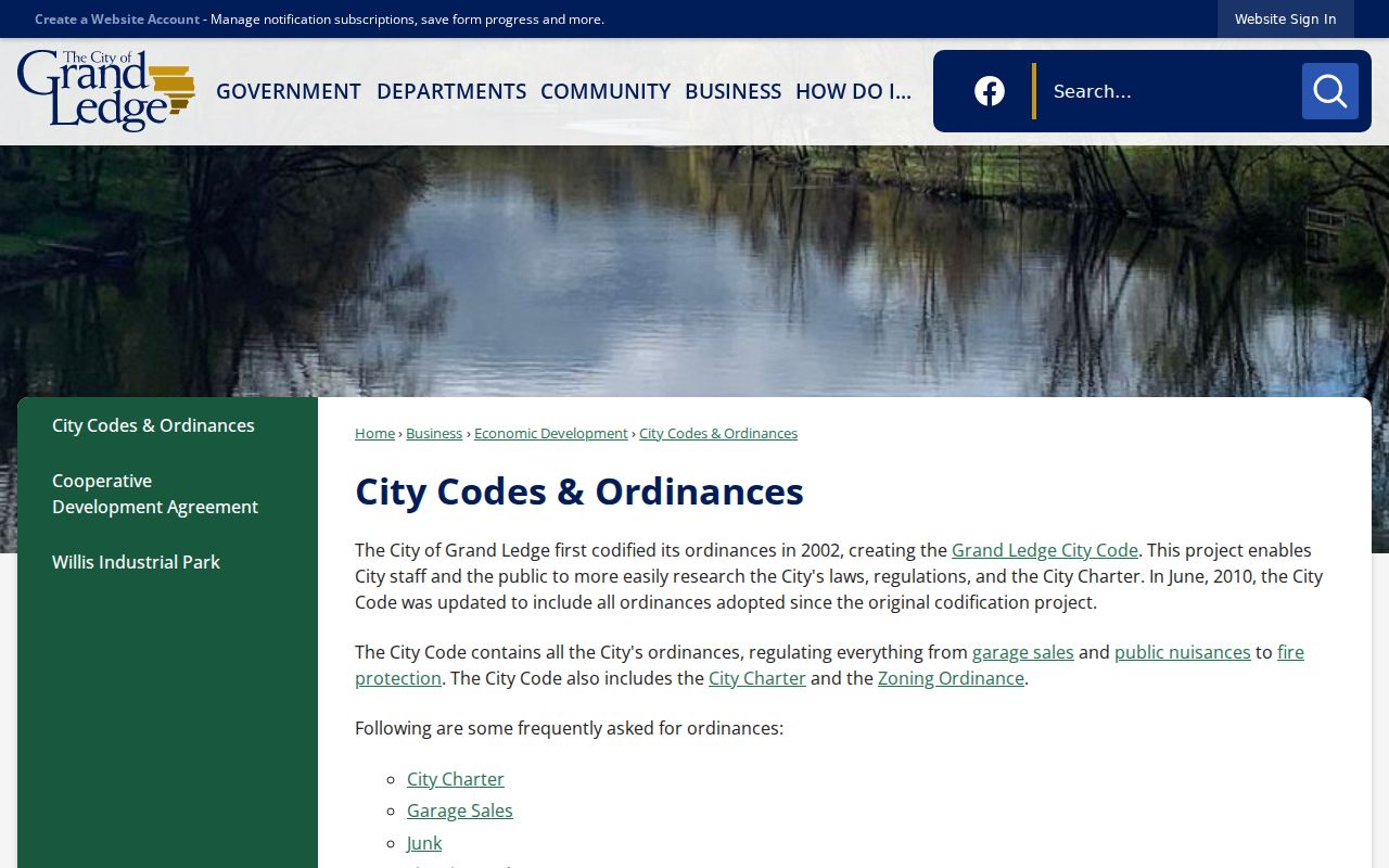 Grand Ledge court records context from the city code and ordinances page