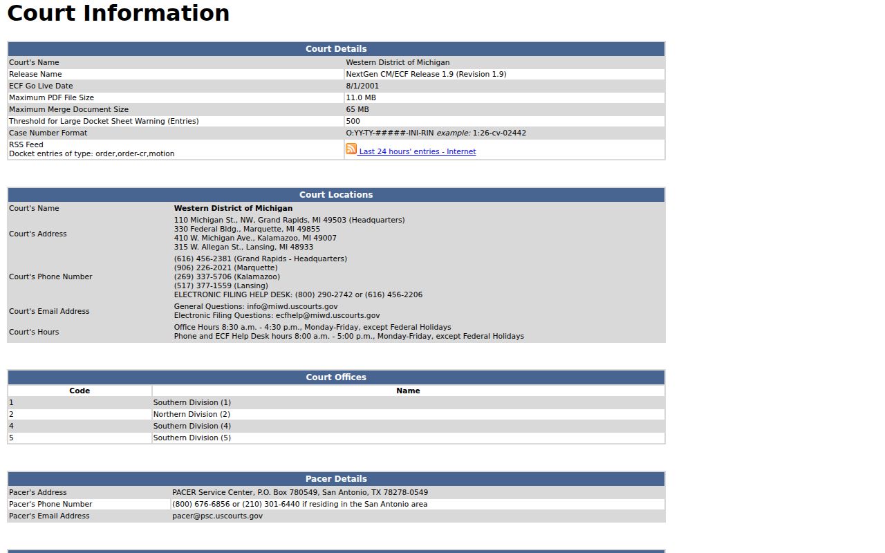 Eaton County court docket boundary with federal CM ECF court information