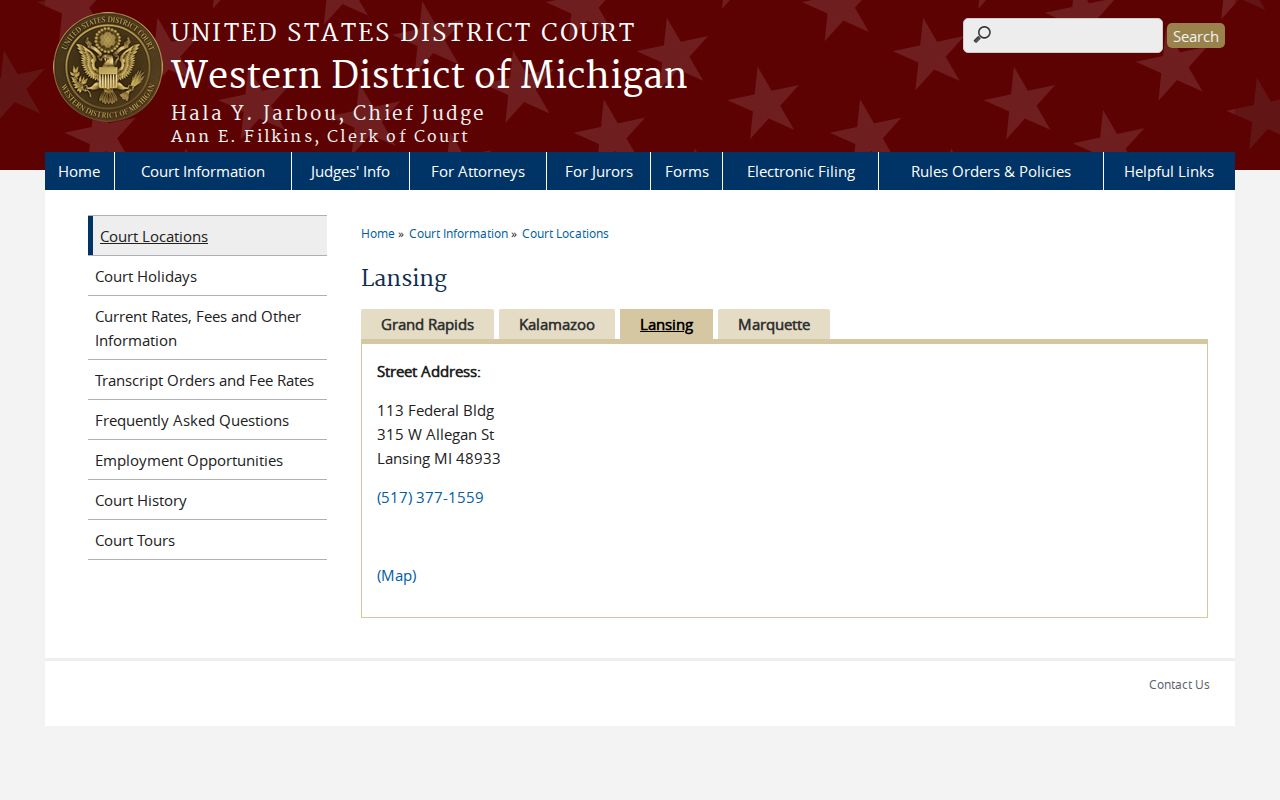 Eaton County court docket boundary showing the Western District of Michigan Lansing location
