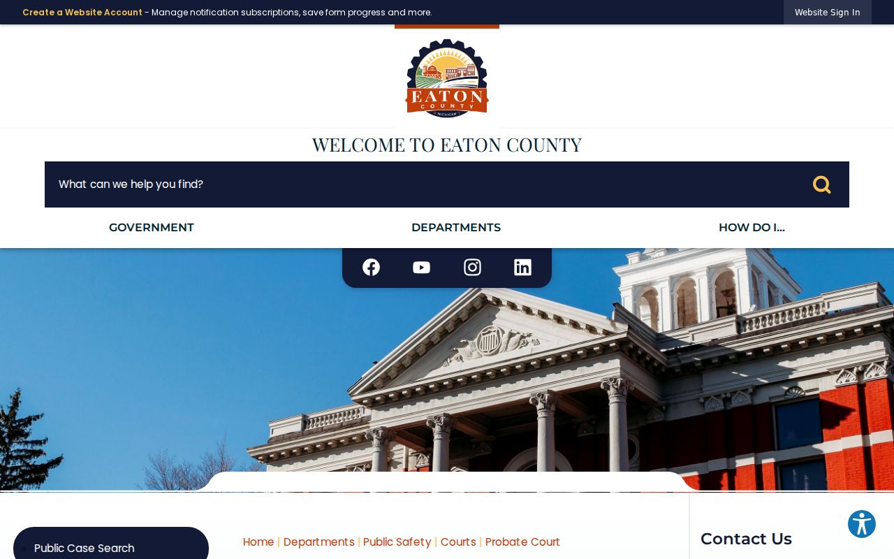 Eaton County court docket contact information on the Probate Court page
