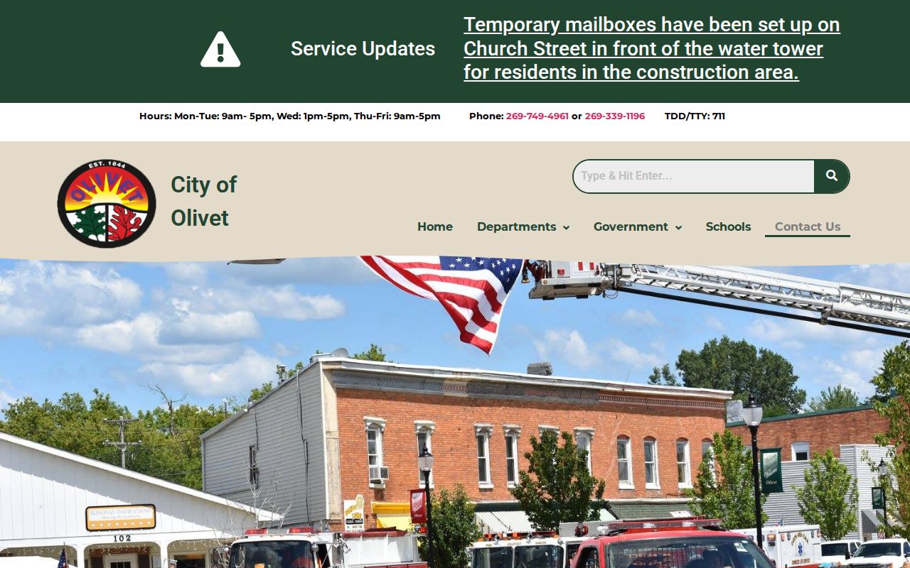 Olivet court records context showing official City Hall and police contact source
