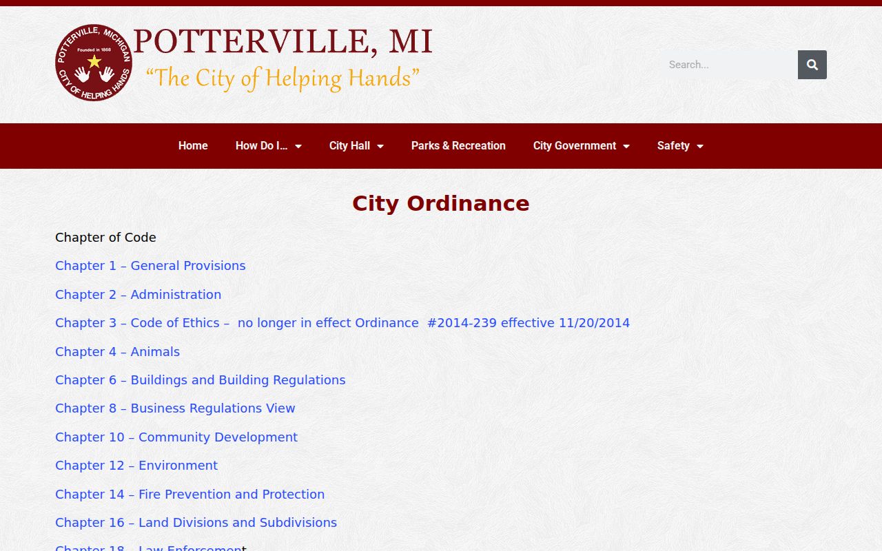Potterville court records context showing Chapter 36 Traffic and Vehicles source