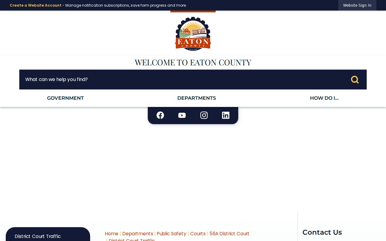 Eaton County traffic court records Traffic Clerk contact page
